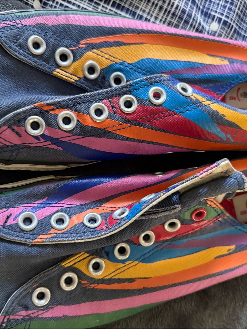 Men’s multicolor  Canvas Sneakers - laceless. Vibrant Stripe Print